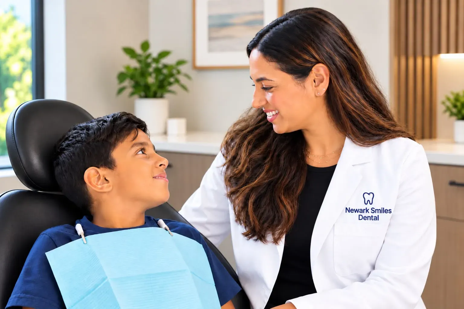 Patient smiling in the Newark Smiles Dental office
